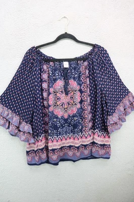 Túnica Bila Manga Campana 3/4 Grande-XL-BOHO-Hippie-Gitana-Campesina-Festival Foto 1 de 4