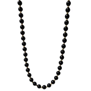 Elegante schwarze Perlenkette Gold Abstandshalter klassisch minimalistisch Modeschmuck - Bild 1 von 5