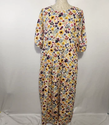 Old Navy Size L Wildflower Floral Puff Sleeve Tiered Pockets Midi Swing Dress - Image 1 of 4