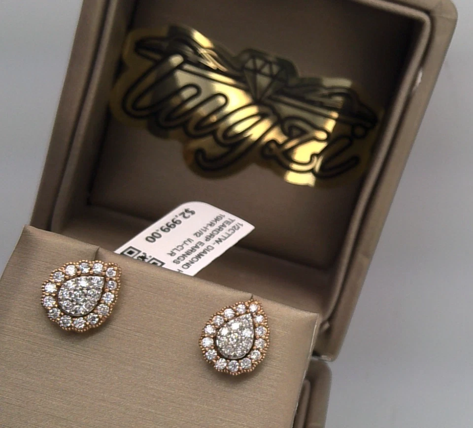$3000-1/2CT TW DIAMANTE HALO RACIMO LÁGRIMA PENDIENTES ⭐10k Oro Rosa Sólido Foto 1 de 4
