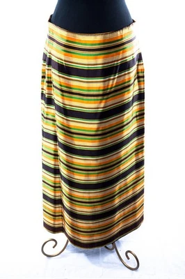 1960's Handmade Striped Silk Skirt Large Black Orange White Lined Zipper Belt - Image 1 of 4