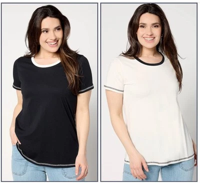 Paquete de 2 tops LOGO Principles by Lori Goldstein Colorblock talla XS negro blanco Foto 1 de 4