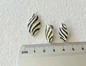 Ohrstecker Anhänger Set mit Emaille Creme Schwarz Silber 925 - Bild 1 von 4