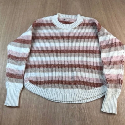 SO Goods for Life Striped Sweater Women’s L Cream Pink Rust Round Hem Cozy - Image 1 of 4