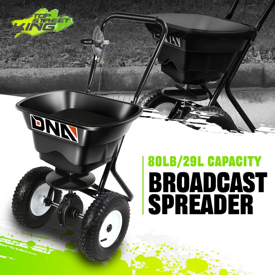 80 LBS 29 L Seeding Fertilizing Salting Adjustable Spreader w/ 12" Tires Black - Image 1 of 1