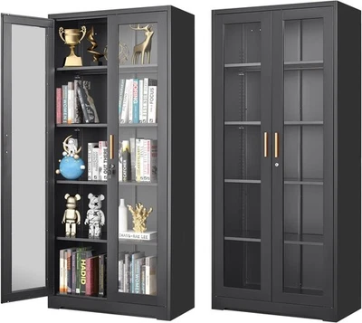 "Expositor de gabinete ajustable de metal con vidrio 4 con expositor 71""H gabinete de oficina" Foto 1 de 4