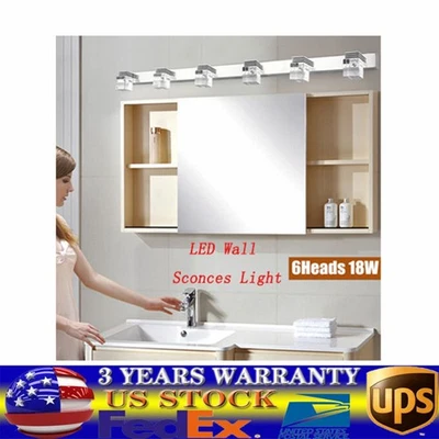Moderno tocador de baño de 6 cabezales LED cristal espejo luz lámpara de pared frontal accesorio Foto 1 de 4