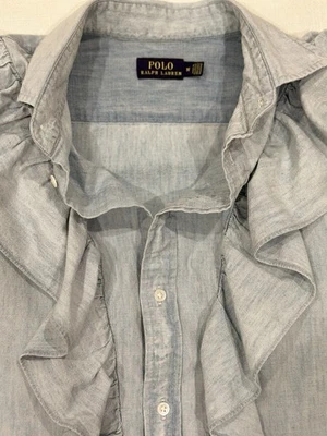 Top POLO Ralph Lauren etiqueta púrpura para mujer cambray sin mangas con volantes - mediano Foto 1 de 4