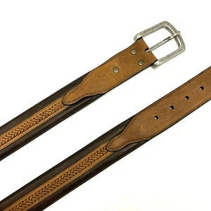 Nocona zweifarbiger Leder Western Gürtel 36 braun hellbraun mittig geschnürt Cowboy Rodeo - Bild 1 von 11