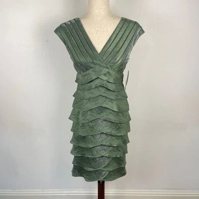 Vestido de cóctel para mujer ADRIANNA PAPELL sirena verde iridiscente con volantes en capas 4 Foto 1 de 4