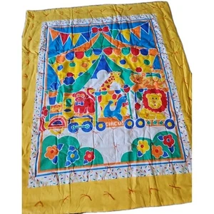 Handmade Circus Baby Quilt Primary Colors Animals Clowns Red Plaid Back - Picture 1 of 8