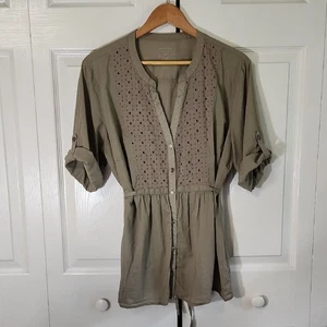 Top Sonoma Mujer Gris Verdoso Botón Frontal Talla XL 100% Algodón Boho Pradera - Imagen 1 de 11
