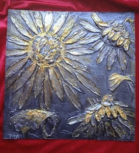 Custom. 3D acrylic 1 painting: the sample is inside. Gold on Black. 8 by 8 in - Picture 1 of 24