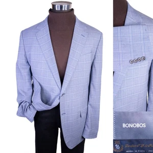 BONOBOS Lanificio Blazer Sport Coat Casual Jacket Size 46R Windowpane Wool Suit - Picture 1 of 16