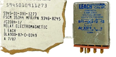 LEACH DPDT RELAY PN 9346-8245, NSN 5945-01-091-1273, NOS. - Image 1 of 3