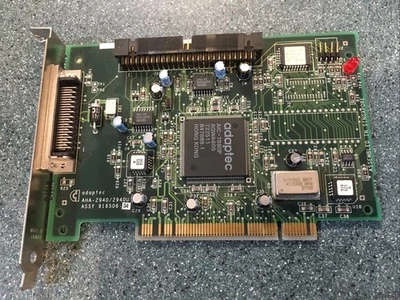VINTAGE ADAPTEC AHA-2940 2940U SCSI 50 PIN PCI CONTROLLER CARD With Cable 8 Plug - Image 1 of 4