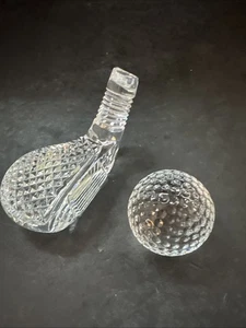 Waterford Crystal Golf Ball Club Head With Ball Paperweight Set Desktop Golfer - Picture 1 of 9
