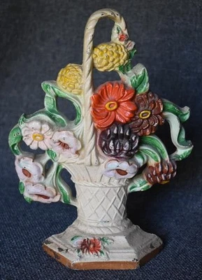 HERMOSO TOPE DE PUERTA MOTIVO CESTA DALIAS DE HIERRO FUNDIDO HUBLEY 204 VINTAGE #1 Foto 1 de 4