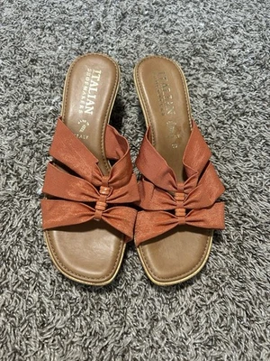 Sandálias femininas italianas laranja tamanho 10. Férias casuais na praia - Imagem 1 de 4