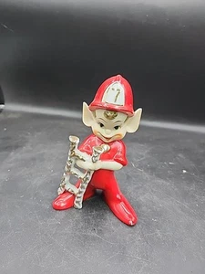 Wales Vintage Keramik rot Feuerwehrmann mit Leiter WEIHNACHTEN Pixie ELF Figur Japan - Bild 1 von 7