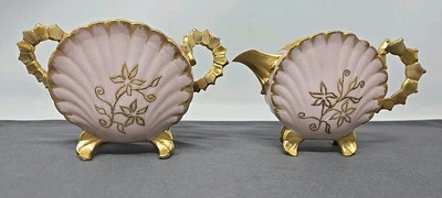 Crema y azúcar JPL Jean Pouyat Limoges oro rosa con forma de concha 1890-1900  Foto 1 de 4