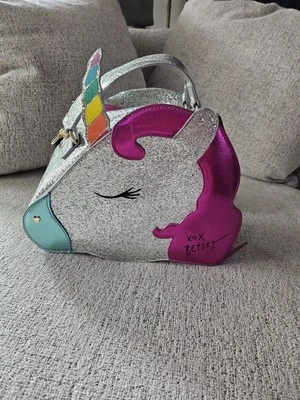BETSEY JOHNSON UNICORN SILVER GLITTER INSULATED TOTE BAG  LUNCH CROSSBODY - Image 1 of 4