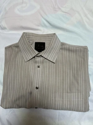 Joseph A Bank Jos A Bank 男式衬衫 17-33 棕褐色白色条纹。 长袖 — 第 1/4 张图片