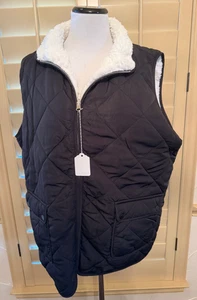 Black Quilted Zip-Up Vest w/fleece lining & front/inside pockets X-Large New - Picture 1 of 4