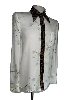 CAMISA BLUSA MIU BLANCA VERDE MARGARITA FLOR Y ANIMAL PRINT CUELLO TALLA 36 Foto 1 de 4