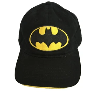 DC BATMAN LOGO CAP HAT BOYS M ELASTIC STRETCH FIT EMBROIDERED COTTON BLACK - Picture 1 of 9
