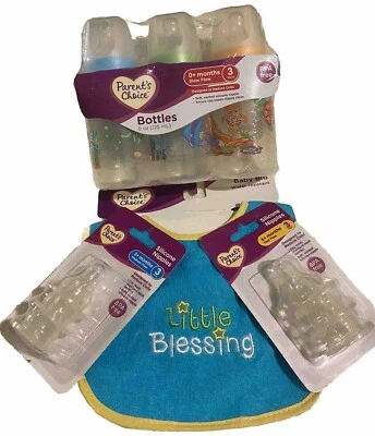 Parent’s Choice 4oz Bottle Feeding Set! SLOW, Med & Fast Nipples & Bib🤩 - Image 1 of 4