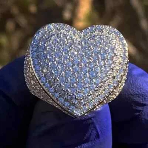 3.50CT Real Moissanite Cluster Heart Engagement Ring 14K White Gold Plated - Picture 1 of 7