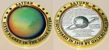 3D Silver Saturn Planet Swivel Axis Coin Gold Rings Solar System Sci-Fi Meda; US