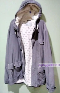 WeSC Mens XL Hooded Winter Parka Coat Jacket Zip Up Button Up Gray Cotton $298 - Picture 1 of 10