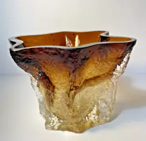 Kaj Blomqvist Sgd Finland bernsteinfarbene skulpturale Studio Eisglas brutalistische Vase - Bild 1 von 10