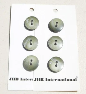 Olive green & white pearl round flat buttons 5/8" set of 6 made in Canada NEW - Picture 1 of 1