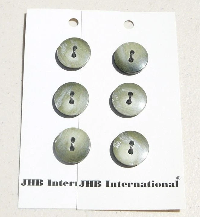 Olive green & white pearl round flat buttons 5/8" set of 6 made in Canada NEW - Image 1 of 1