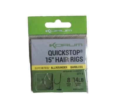 Korum Big Fish 15" Supersteel Quickstop Hair Rig Gr. 8 Angelhaken Neu & OVP