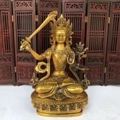 8.2“/21cm lucky Buddhism Gilt Buddha Manjushri Bodhisattva Bronze Statue Tara - Image 1 of 4