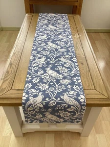 Heathland Hare Pheasant in indigo Blue country lined table/Bed wedding runner - Picture 1 of 2