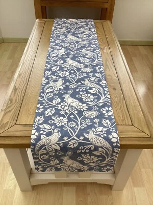 Heathland Hare Pheasant in indigo Blue country lined table/Bed wedding runner - Image 1 of 2