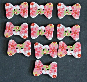 10 Bow Shaped  Wooden Buttons - 30mm long x 20mm wide - Picture 1 of 2