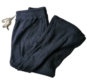 Bassike Waffle Knit 3 Quarter Pants Navy Blue Size L Drawstring Cropped Lounge - Picture 1 of 6