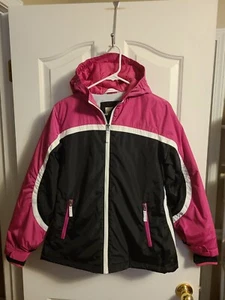 Lands' End Girls Sz L (14)  Hooded Winter Coat /Jacket Black/Pink/White In EUC - Picture 1 of 8