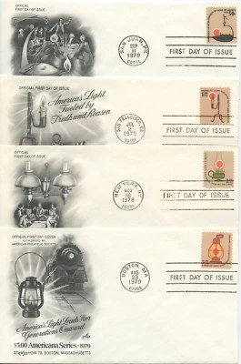  1979 FDC,AMERICANA LAMPS/LANTERNS, 4 ISSUES HIGH VALUES - Image 1 of 4