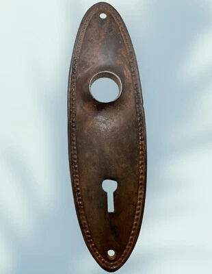 Antique Cast Iron Art Deco Door Knob Back Plate Oval Beaded 6.75 X 2” - Image 1 of 3