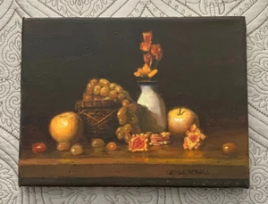 Karl Rosenthal Original Stillleben Ölgemälde ÄPFEL TRAUBEN & BLUMEN - Bild 1 von 5