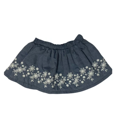 Bebé Niña 9M Forrada Falda Acampanada Blanca Bordada Flores Azul Denim-como Foto 1 de 4