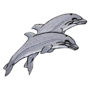 Two Dolphins Applique Patch - Animal Dolphin Embroidered Badge 3.75" (Iron on) - Picture 1 of 1