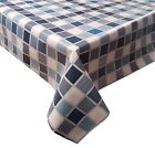 PVC TABLE CLOTH MOSAIC CHECK BLUE TURQUOISE TEAL SILVER NAVY WIPE ABLE PROTECTOR